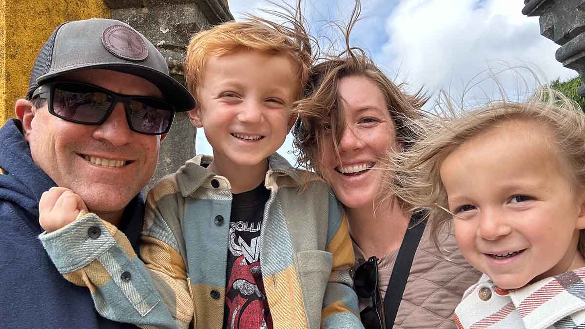 Family picture at the National Palace of Pena in Sintra Portugal